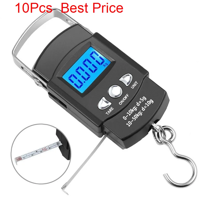 

10Pcs/lot Electronic Balance Hand Scales,Mini Pocket Digital Travel Suitcase Luggage Scale,Steelyard Scales For Fishing 50kg/10g