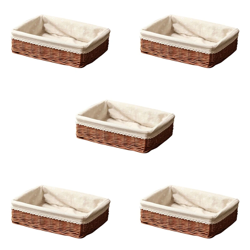 

5X Handmade Wicker Storage Basket Bread Basket Fruit Basket Serving Baskets For Home Kitchen Desk Candy Sundries