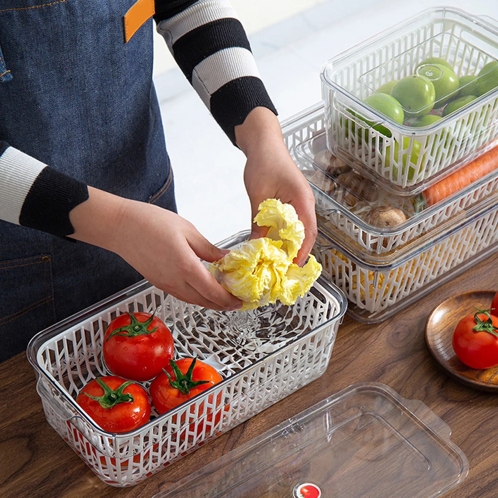 

Refrigerator Storage Box Vegetable And Fruit Draining Fresh Keeping Box Food Grade Soup Cubes Freezer Tray with Home Kitchen