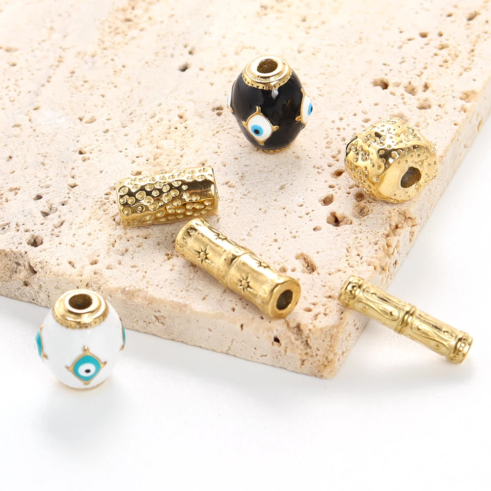 

3Pcs Stainless Steel Dripping Oil Eyes Beads Long Tubes Big Holes Spacer Bead Charms DIY Bracelets Necklace Jewelry Making