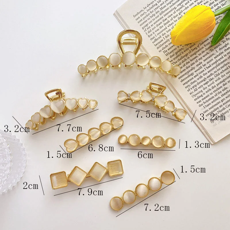 Металлическая шпилька для волос большая с опалом нескользящая оправа конского