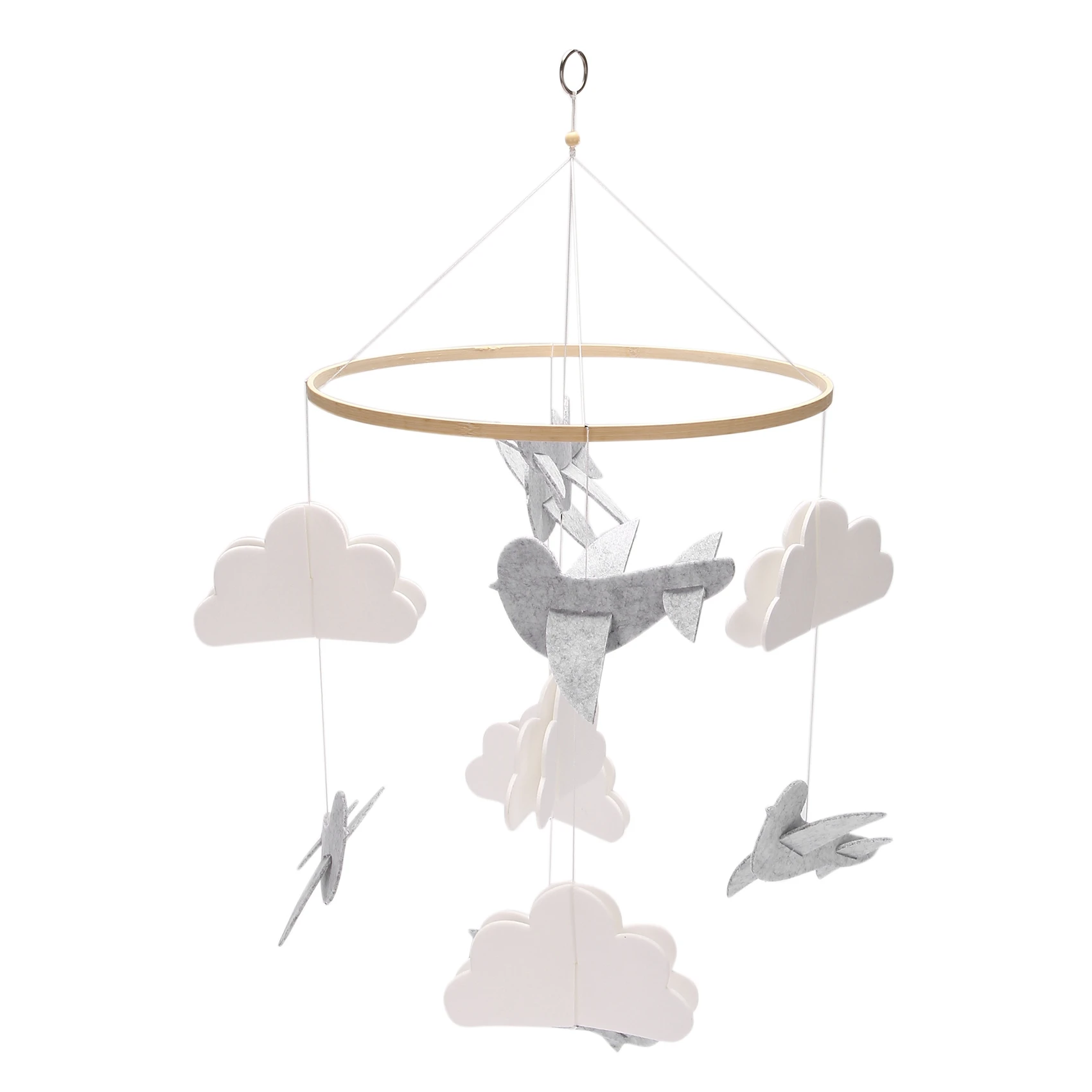 

Baby Crib Mobile Birds & Clouds Felt Nursery Ceiling Decoration for Girls & Boys Grey & White