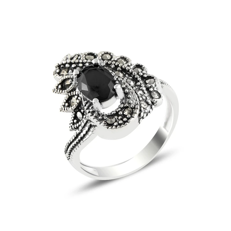 

Silver 925 Sterling Black Zircon & Marcasite Ring
