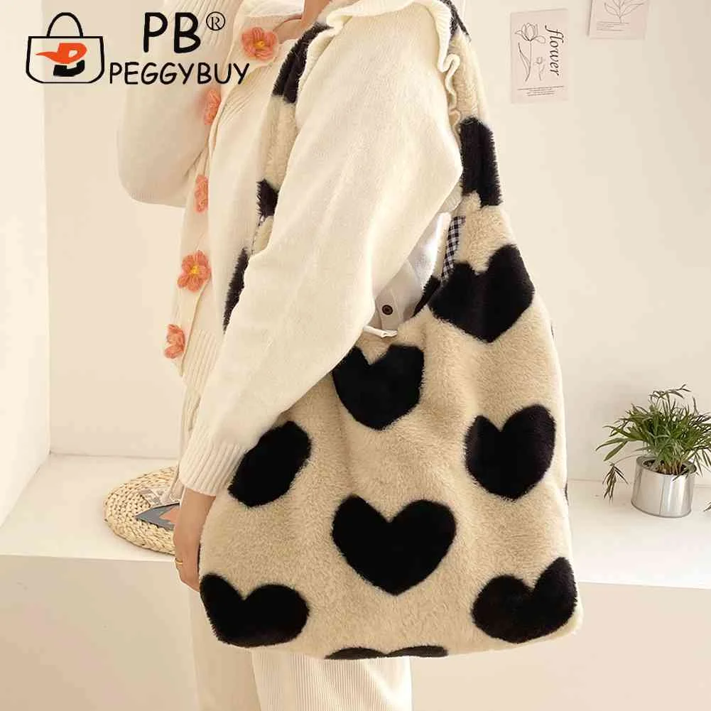 

Зимние сумки на плечо, вместительные Мягкие плюшевые сумки с верхними ручками, элегантные пушистые Женские повседневные дамские сумочки с ...