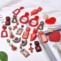 fashion exaggerated red pendant earrings personality big name geometric pendant bridal party earrings ladies jewelry wholesale