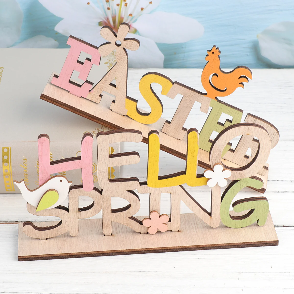

Easter Table Wooden Wood Sign Ornament Spring Desktop Signs Decor Decorations Figurine Decoration Chick Centerpiece Tabletop