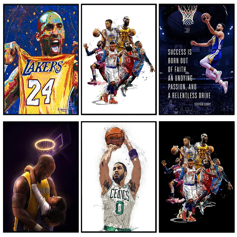 

Famous Basketball All-Star Players Posters and Prints Wall Canvas James and Curry Paintings Sports Art Living Room Home Decor