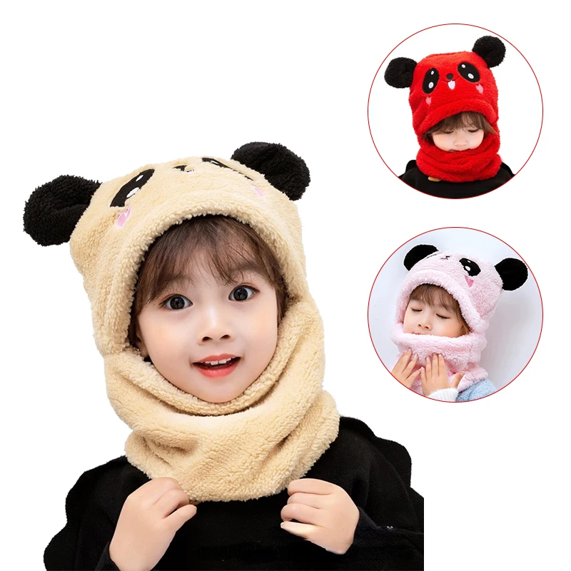 Cartoon Hat for Girls Boys Scarf Thicken Cap Newborn Photography Baby Stuff Winter Children Plus Fleece Kids Caps 1-18Years |