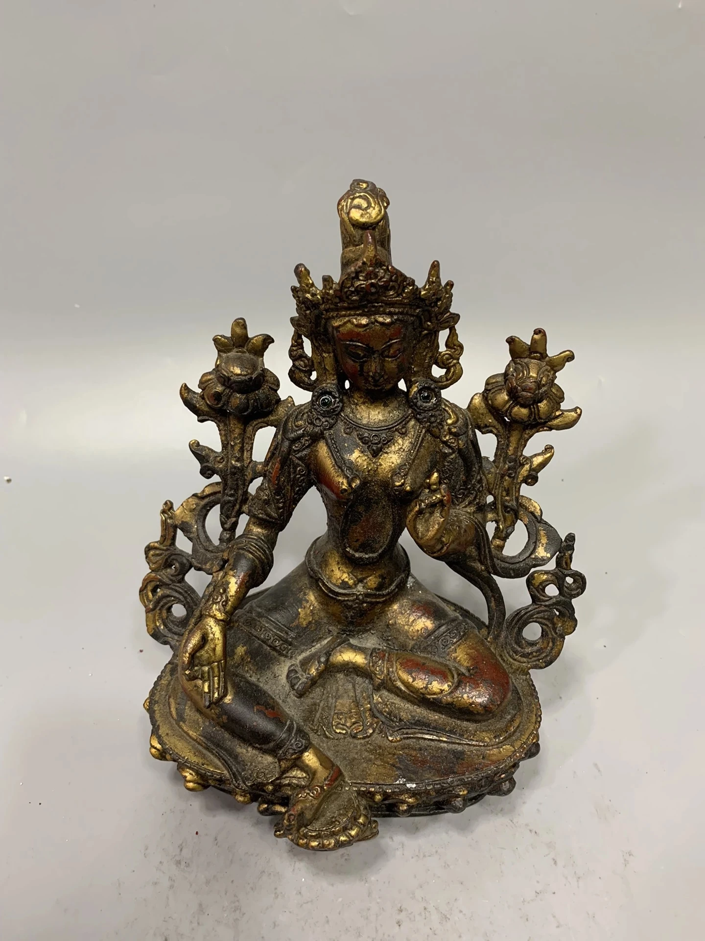 

Старинные бронзовые позолоченные домашние украшения Wenshu Guanyin Buddha