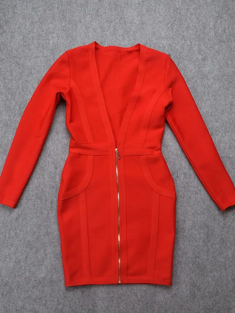 Женское платье с глубоким v-образным вырезом HQBORY красное Бандажное Вечернее