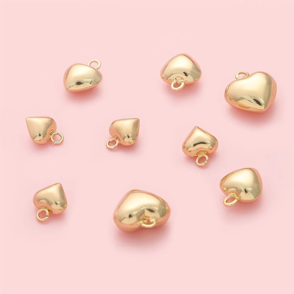 14K Gold Plated Heart Hanging Ornaments Necklace Pendant Bracelet Jewelry for Diy Handmade Earring Beaded Ornamental Accessories