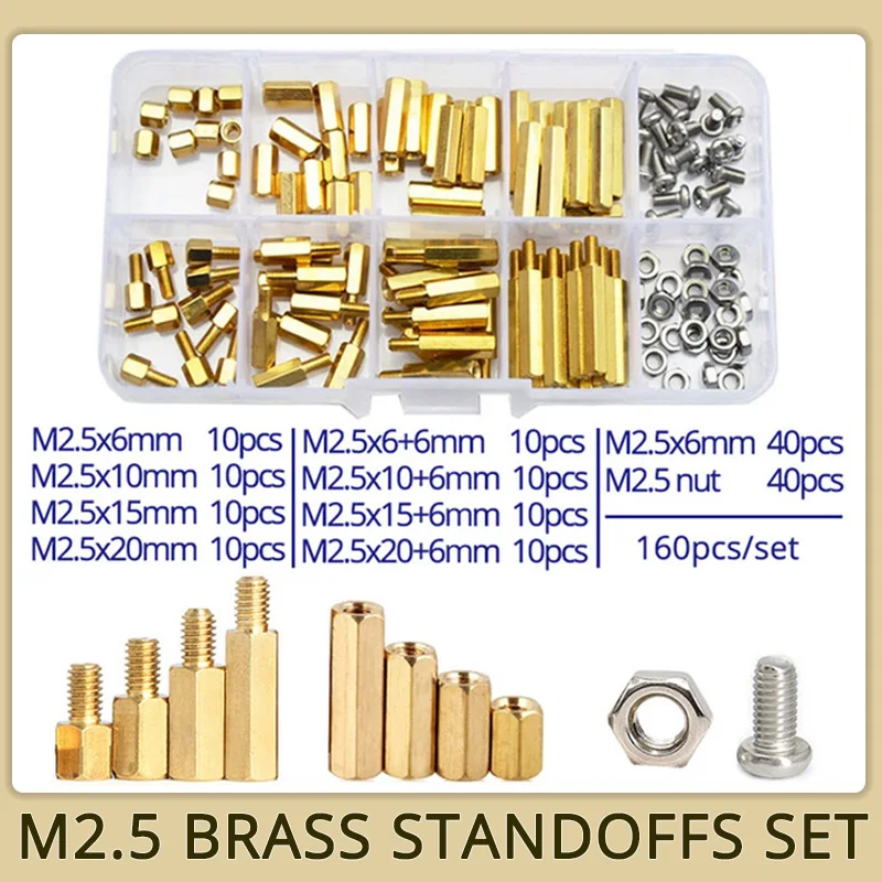 

M2.5 Brass Hex Male Female Standoff PC Mount Hexagon Threaded Pillar PCB Motherboard Spacer Bolt Screw Nut Assortment Kit Set