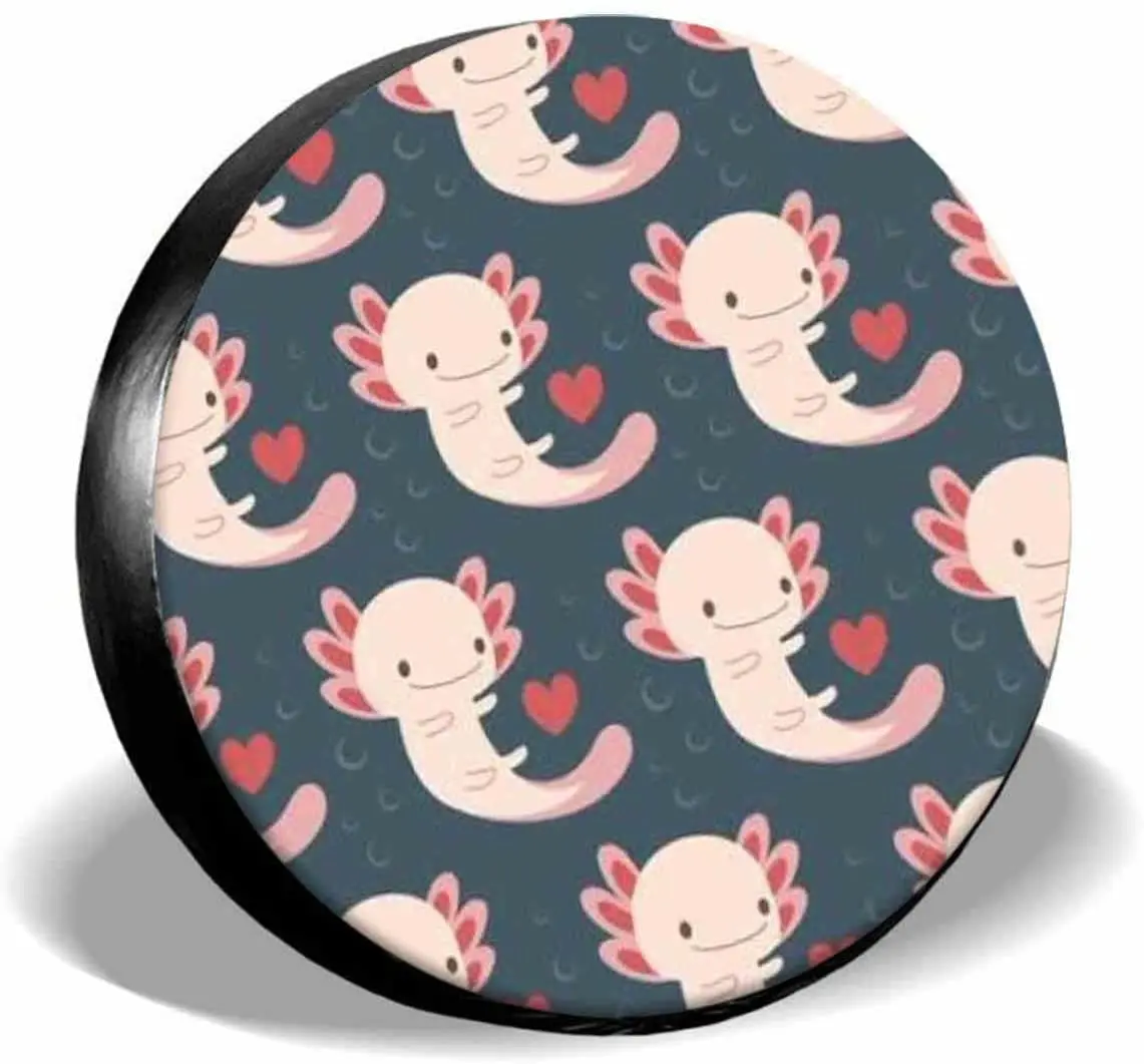 

IBILIU Axolotls Hearts and Bubbles Spare Tire Cover,UV Sun Protectors Wheel Cover Cute Ocean Animal Tire Cover Universal Fit for