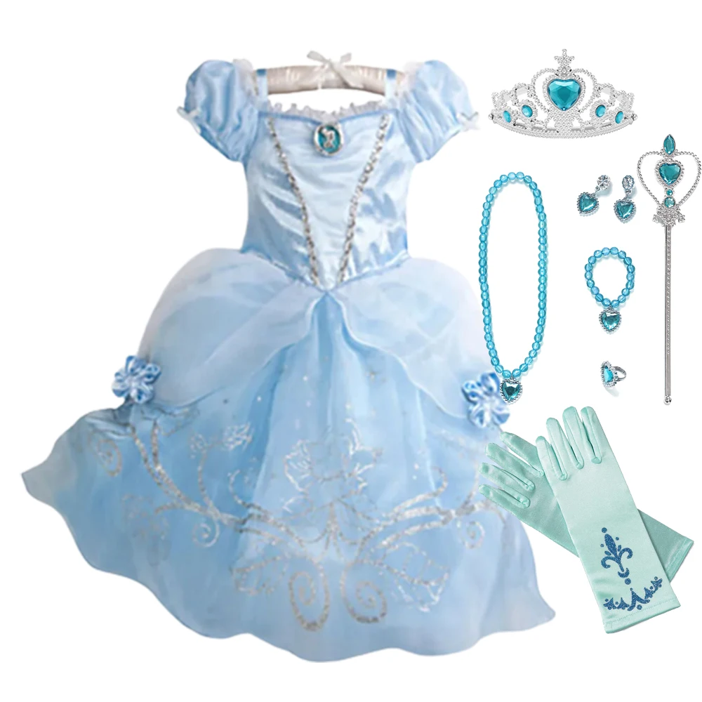 Платье принцессы Девочка из Диснея Рапунцель Золушка Аврора костюмы на Хэллоуин
