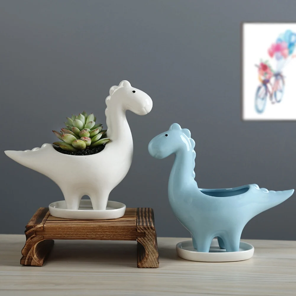 

Ceramic Flowerpot Creative Dinasour Shaped Cartoon Succulent Plant Pot Desktop Small Tub Ornament for Home Room Garden Balcony