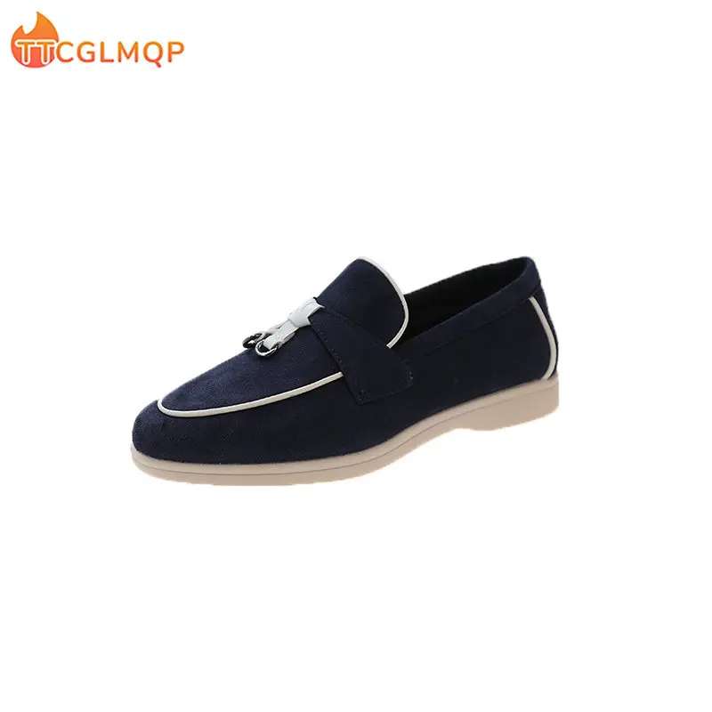 New Women's Shoes Navy Color Casual Loafers For Women Fashion British Style Flat Shoes Leather Comfort Daily Footwear Size 36-42