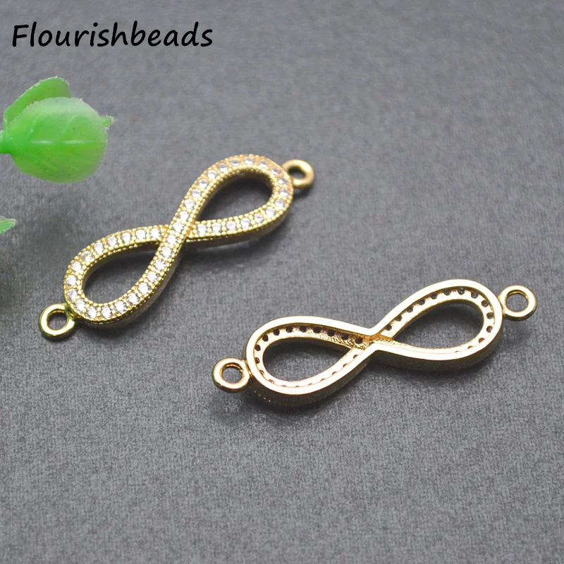 Wholesale Nickel Free Anti Fading Gold Silver Plated CZ Pave Number Eight Connector Charms for Diy Jewelry Bracelet Making 10pcs