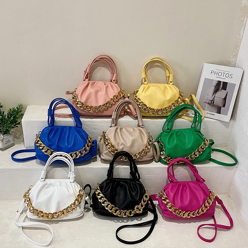 Designer Thick Chain Small Soft PU Leather Shoulder Tote Bags for Women Hit Trend Handbags and Purses Lady Fashion Crossbody Bag