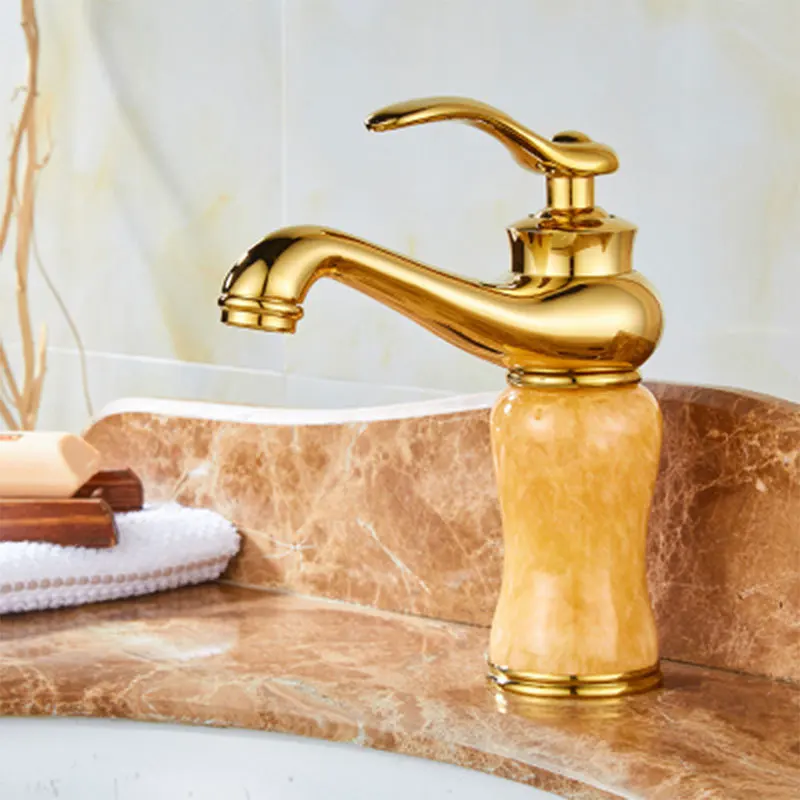 

Basin hot and cold water faucet with jade brass bathroom cabinet single tap