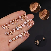 316l stainless steel piercing ear stud fashion flower zircon earrings screw stud piercing helix tragus cartilage body jewelry