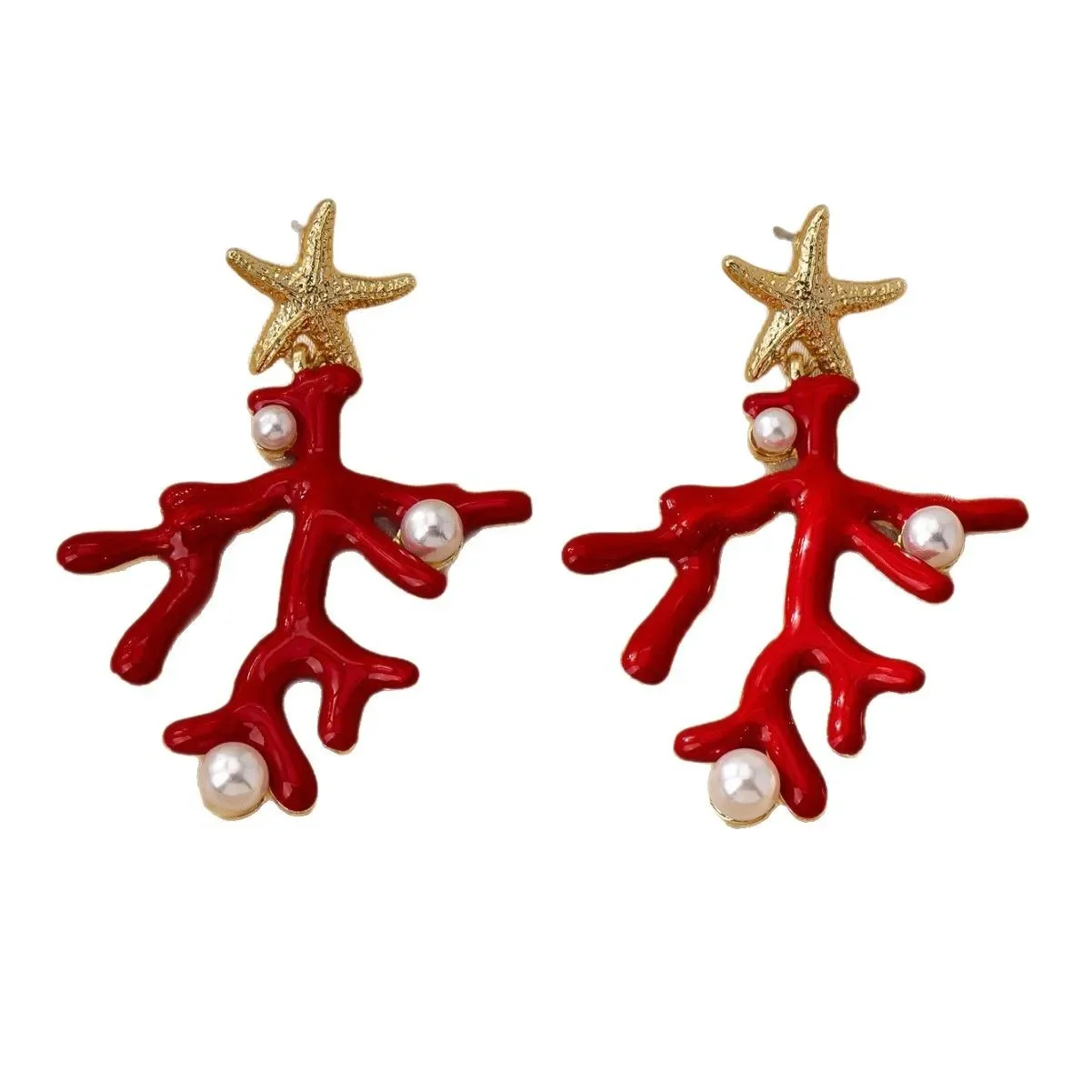 Женские коралловые висячие серьги с жемчужным дизайном летние пляжные