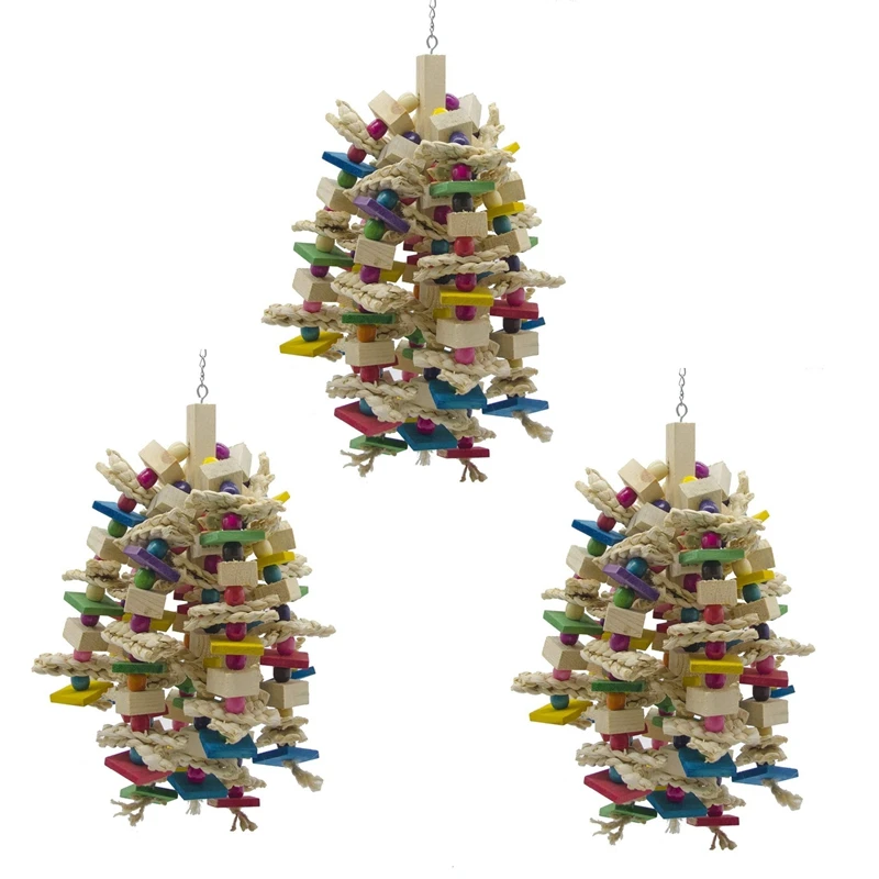 

3X Large Parrot Chewing Toy - Bird Parrot Blocks Knots Tearing Toy Bird Cage Bite Toy for African Grey Macaws Cockatoos