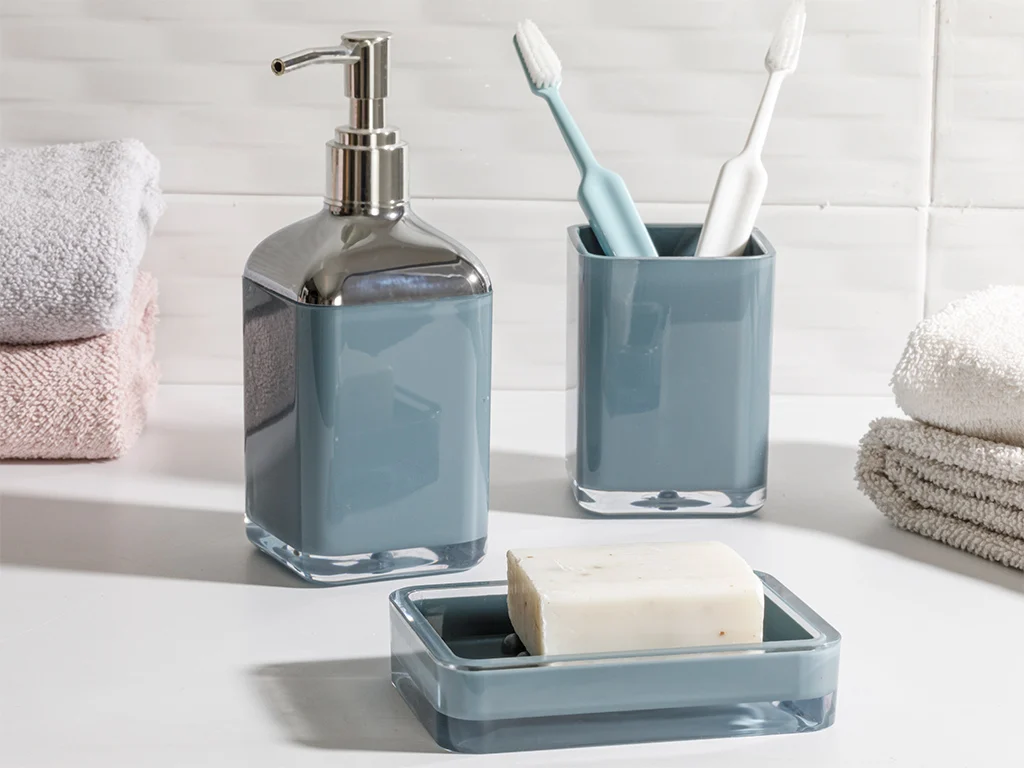 

6 Pcs New Bathroom Accessory Set all in One Set Bath Soap Dispenser Toothbrush Cup Soap Holder Toilet Brush Holder Trashcan X5s
