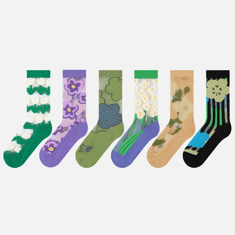 

Harajuku Harajuku Design Glass Wool 6 Pairs Of Women's Transparent Socks New Summer Socks Spring Autumn