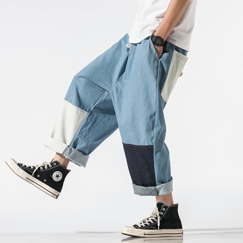 Streetwear Mens Jeans Pants Ankle-Length Japanese Casual Jeans Men 2022 New Fashion Jogging Pants Male Large Size