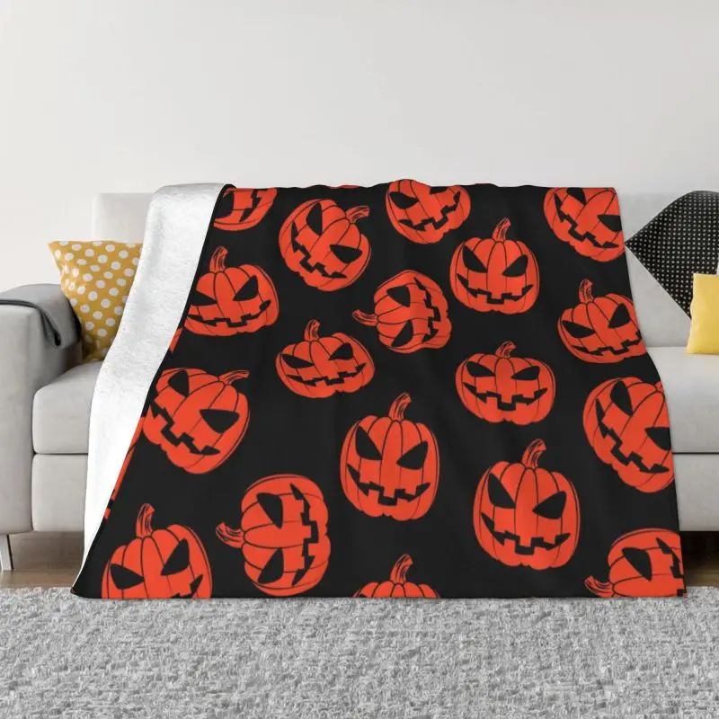 

Halloween Pumpkin Seamless Pattern Blankets Warm Flannel Throw Blanket for Bed Travel Rug Piece