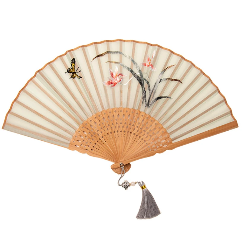 

Embroidery Archaic Folding Fan Hanfu Ancient Costume Chinese Style Women's Silk Bamboo Fan Foldable Portable Embroidery Jade