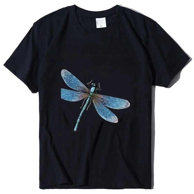 Summer Dragonfly Pattern Round Neck Pullover Print T-shirt European and American Short-sleeved Women's Clothing