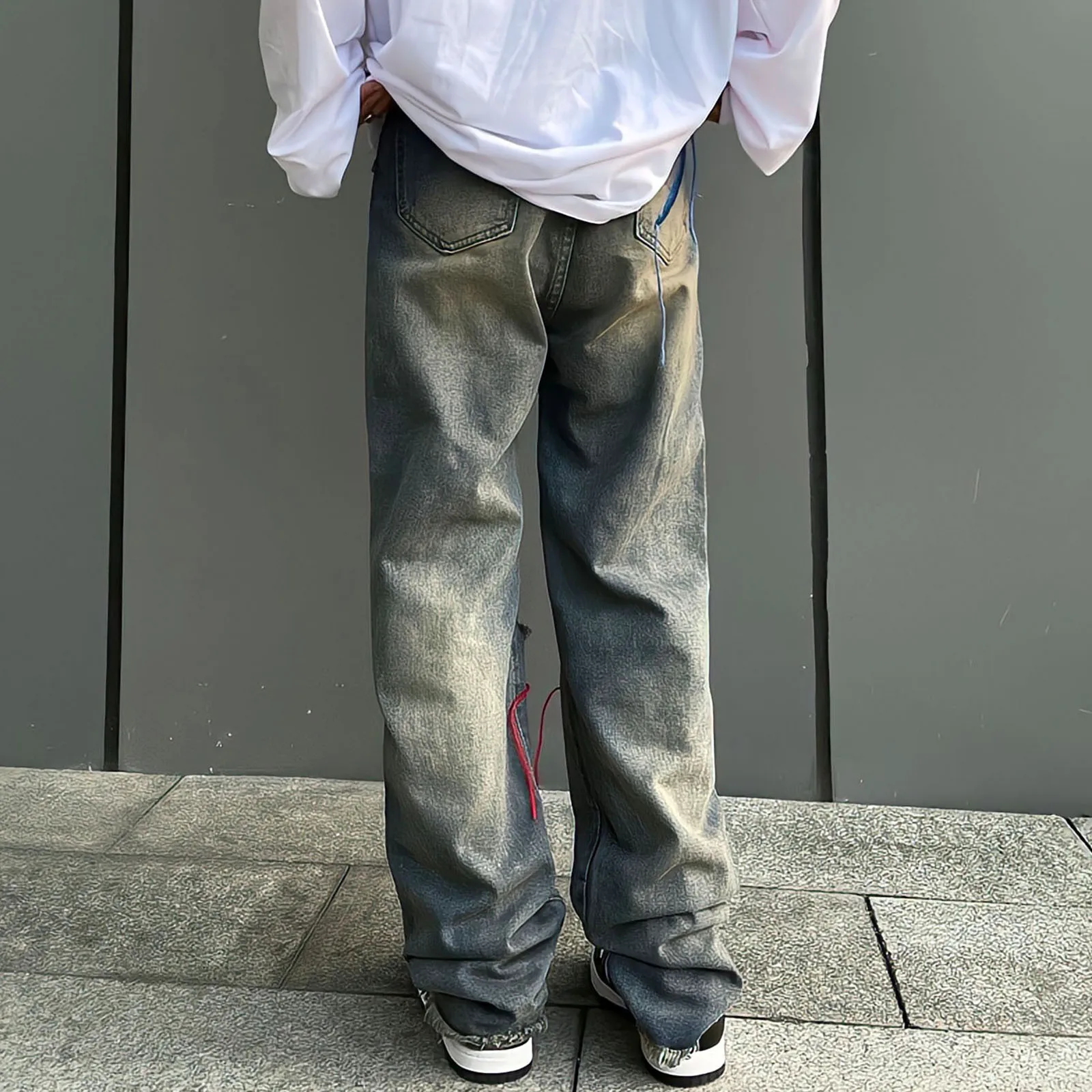 Embroidery Ripped Jeans Men And Women Baggy Straight Wide-Leg Pants Retro Streetwear Casual Fashion Punk Hip Hop Denim Trousers