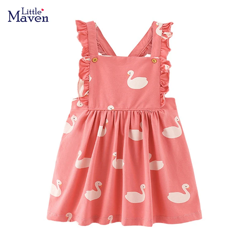 

Little maven 2022 Baby Girls New Fashion Summer Dress Casual Rainbow Unicorn Lined Children Cotton Clothes Soft for Kids 2-7year