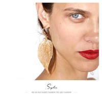 y2k accessory earrings gold metal light color leaf vein pendant earring womens fashion luxury simple long earrings for women