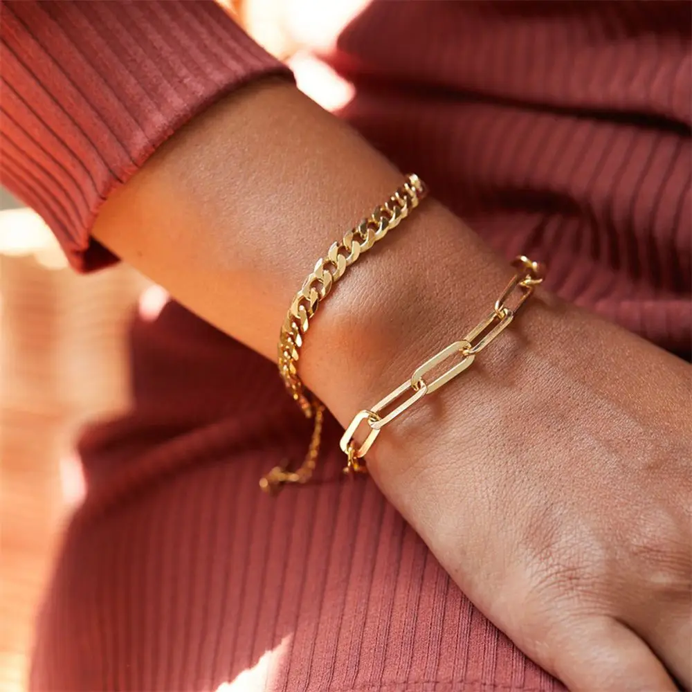 

4/6/8MM Metal Charms Hip Hop Simple Stainless Steel Bracelets Cuban Link Chain Fashion Jewelry 18K Gold Plated