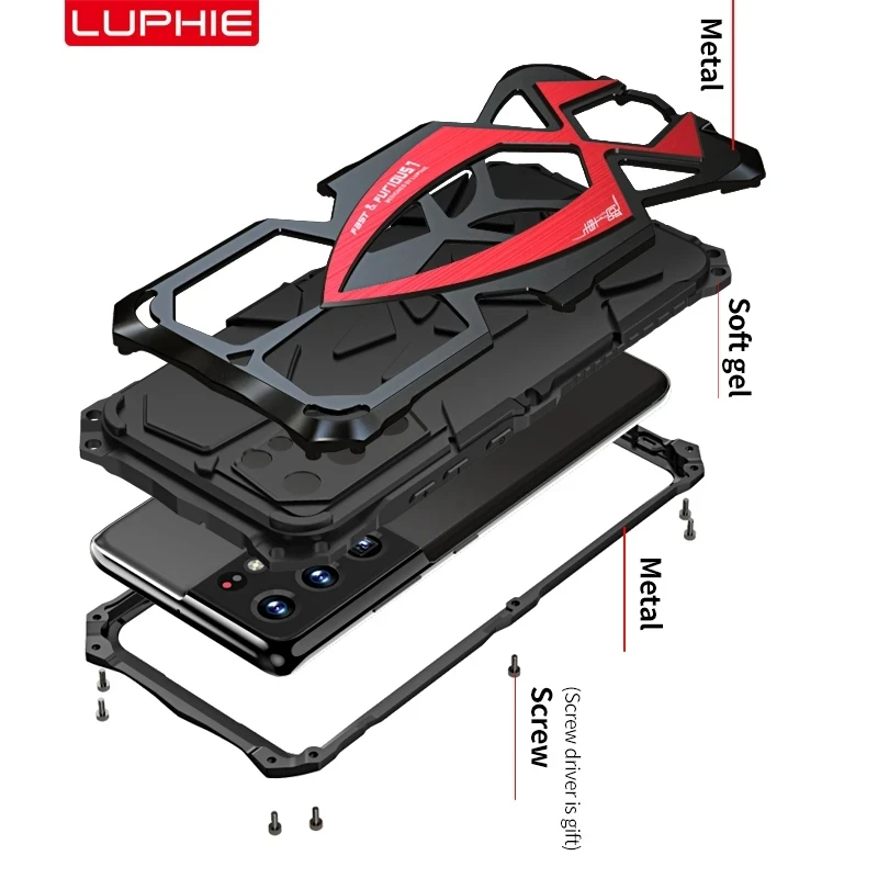 Luphie Metal Full Protect Armor Case For Samsung Galaxy S22 Ultra Phone Cover S23 Ultra S21 FE A72 A52 5G Shockproof Fundas