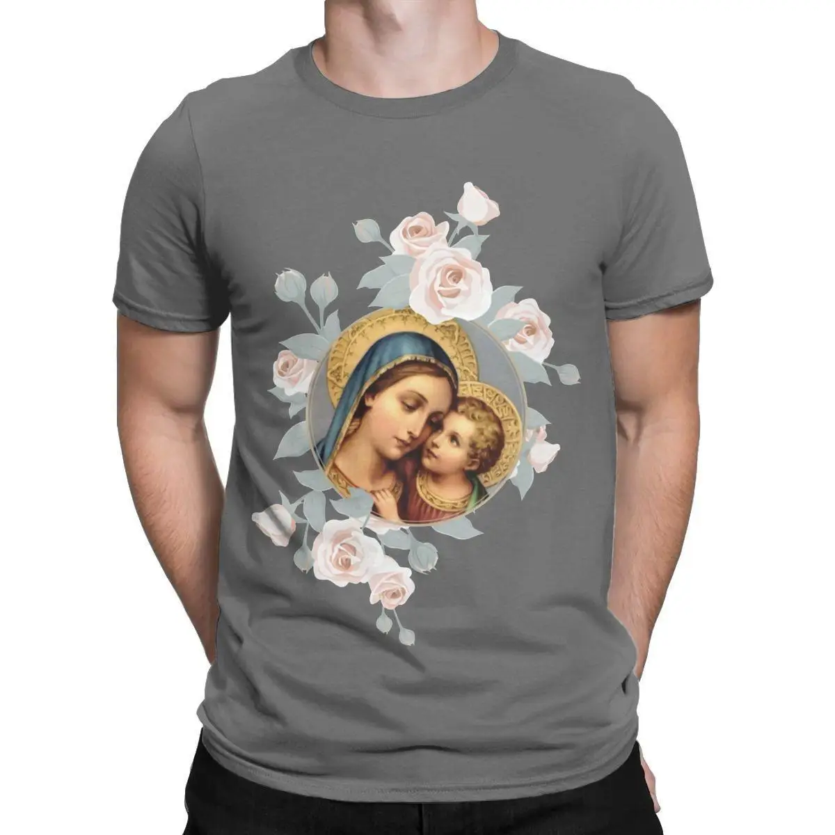 

Our Lady Of Good T-Shirts Men Blessed Mother Mary Art Catholic 100% Cotton Tee Shirt Round Collar Short Sleeve T Shirt Clothes