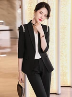 high quality business wear blazer womens suit pants 2 piece set summer fashion elegant half sleeve female jacket ninth pants
