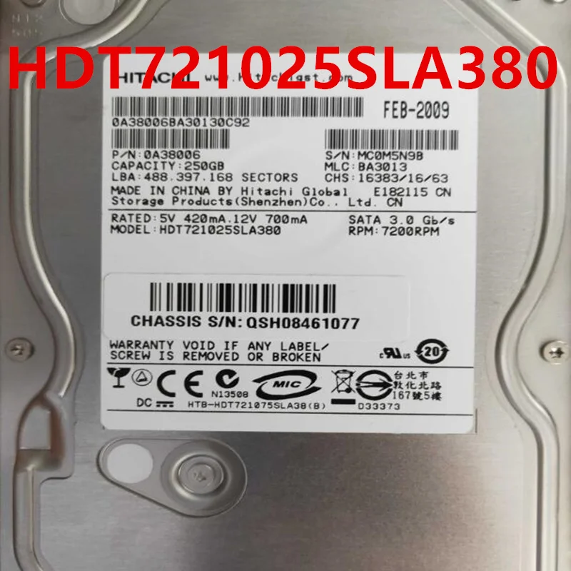 

Original 90% New Hard Disk For HITACHI 250GB SATA 3.5" 7200RPM 8MB Desktop HDD For HDT721025SLA380