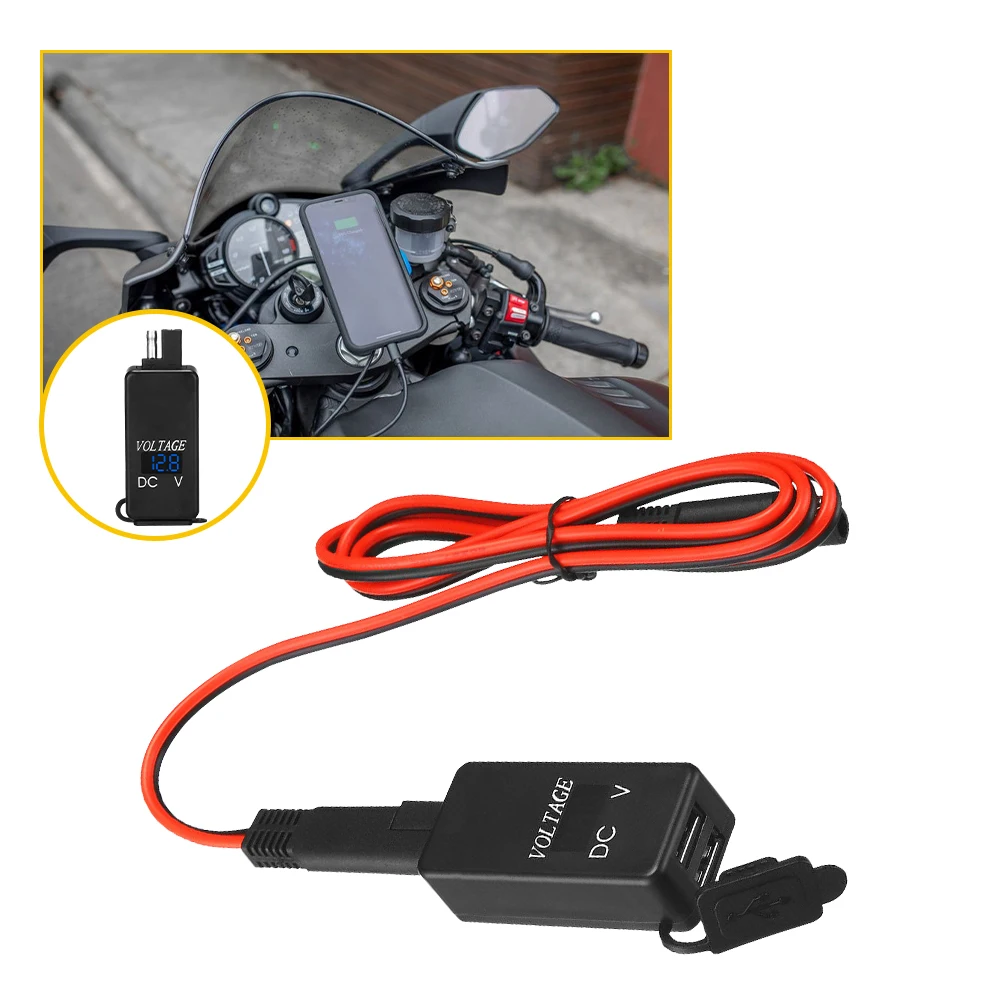 

Dual USB Port Motorcycle SAE to USB Cable Adapter GPS Phone Charger 12V Waterproof USB Charging Equipment Motorbike Accessories