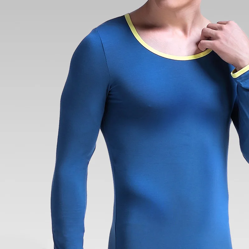 Men Thermal Underwear Set Men Long Johns Male Thin Section Tight Round Neck Basic Undershirt Sexy U Convex Penis Pocket Leggings