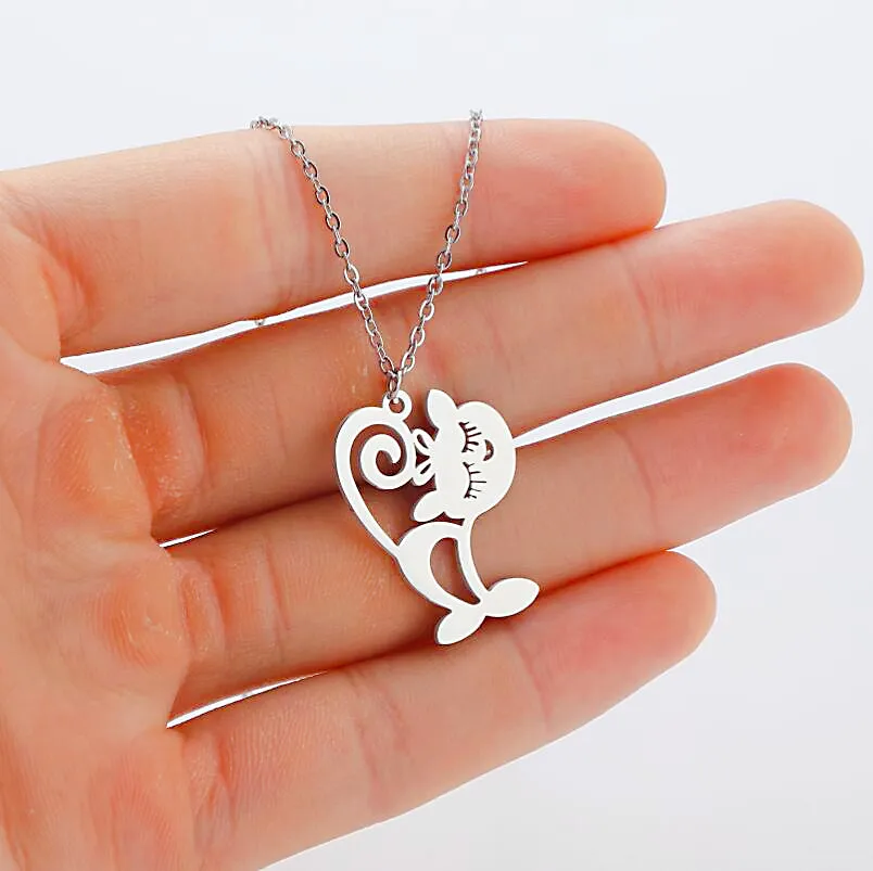 

Mini Charms Cartoon Eyelashes Cat Pendant Fashion Choker Necklace For Women 316 Stainless Steel Animal Chain For Necklace Making