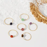 zn new fashion minimalism natural stone rings golden metal gem stone quartz beads ring for women girls jewelry gifts