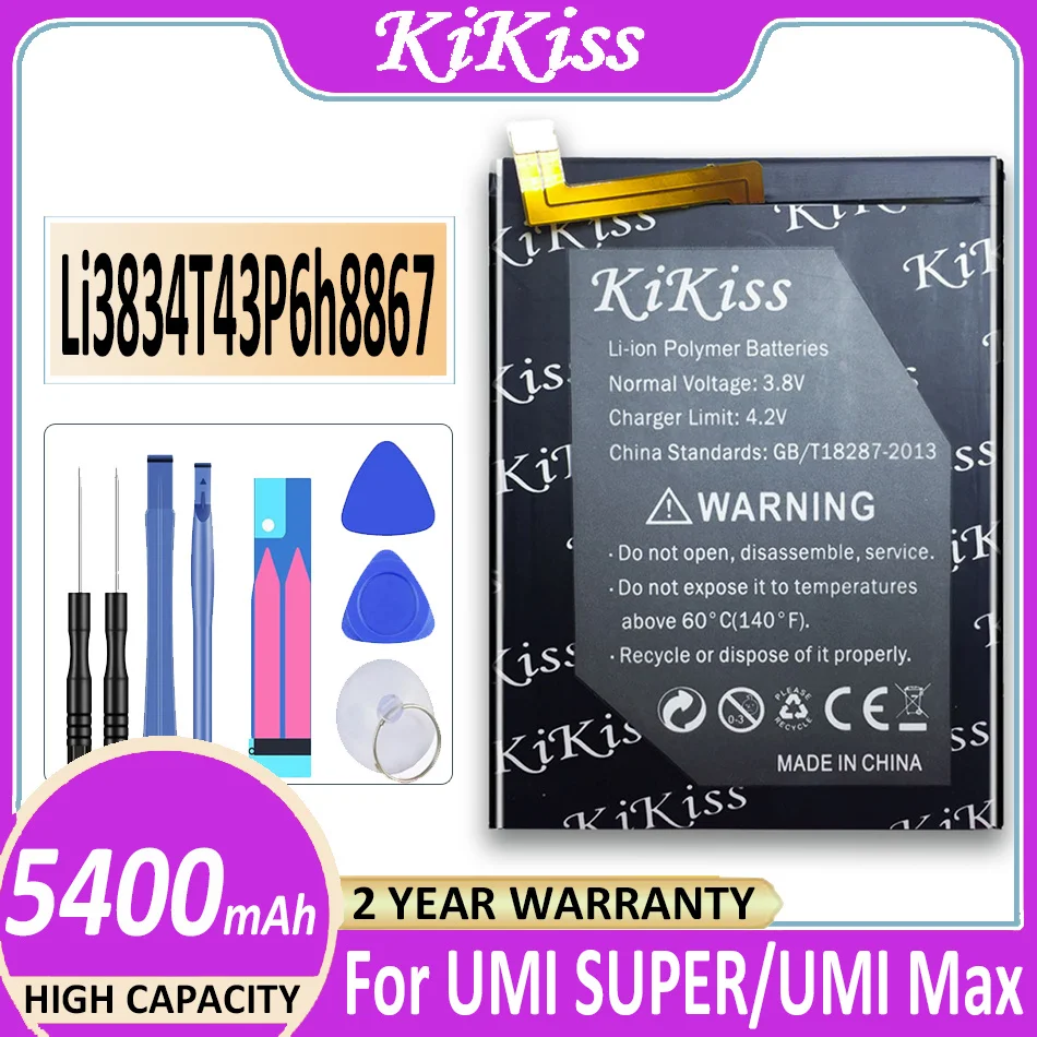 

Original KiKiss Battery 5400mAh Battery For UMI Super/Max Li3834T43P6H8867 Mobile Phone Batteries + Track Code