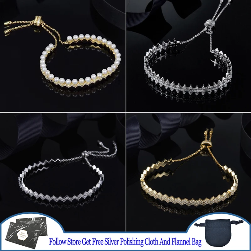 

Wave Shaped Z Shaped Pearl Platinum Bracelet S925 Sterling Silver Exquisite Luxury Jewelry Female Girl Personality Style Popular