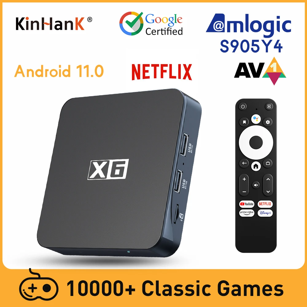 

KINHANK Super Console X6 Smart TV Box Retro Game Console 10000+ Games PSP/PS1/DC/SNES Google Certified Support Netflix AV1 Dolby