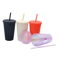 500ml gradient diamond straw coffee cup double layer transparent plastic portable durian water cup can be customized logo gift