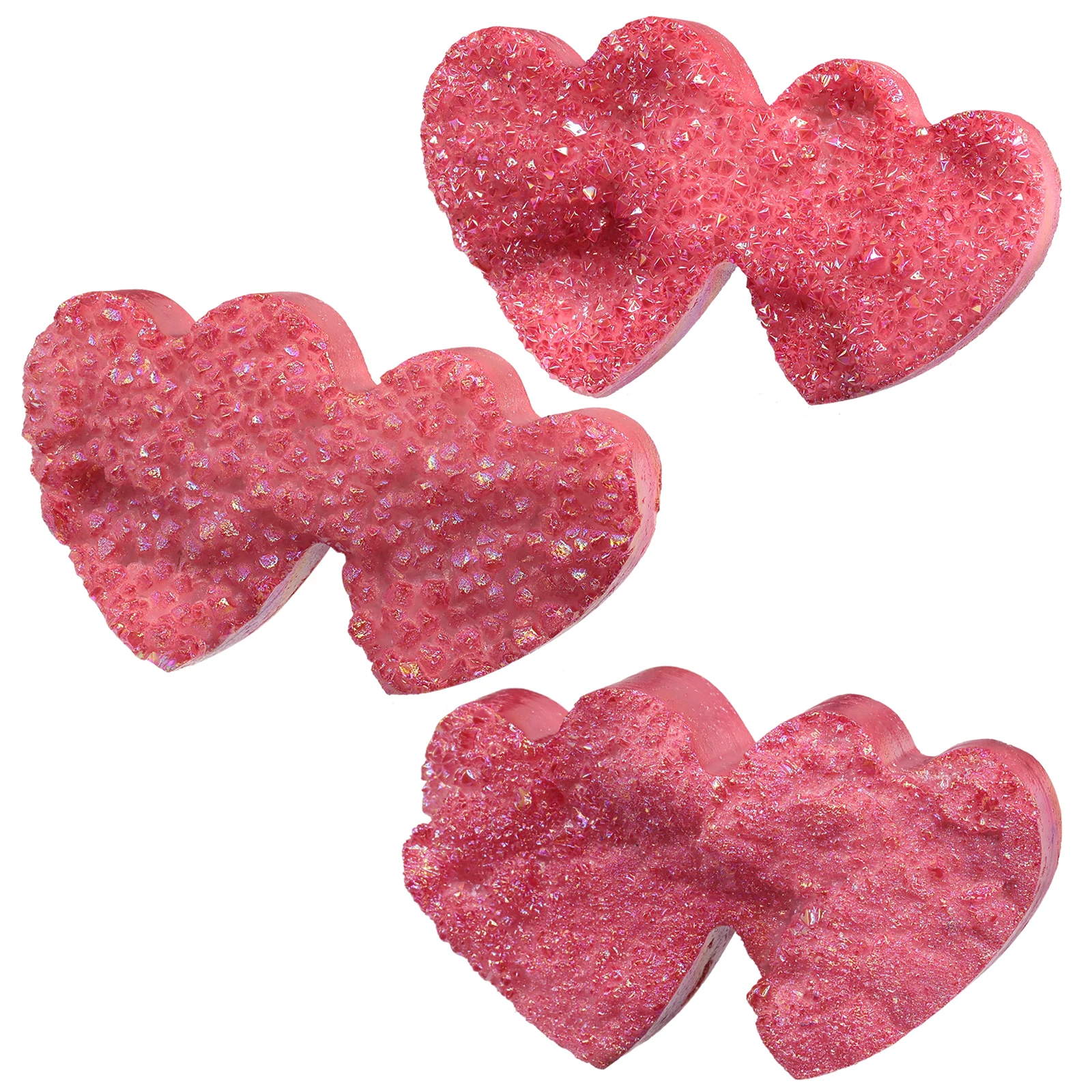 TUMBEELLUWA Double Love Heart Aura Crystal Cluster Electroplating Titanium Coating Rock Quartz Cluster Ornaments Room Decor