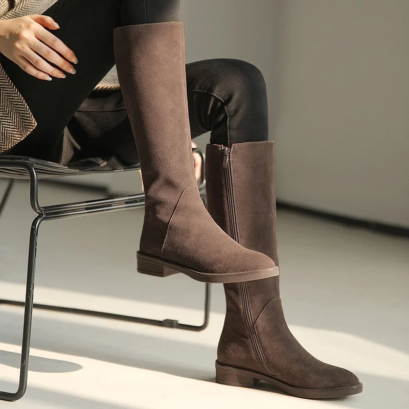 

New Woman Suede Winter Sexy Thick-heeled Women's Boots Riding Boots Warmth Non-slip High Boots Shoes Zipper Boots of Women